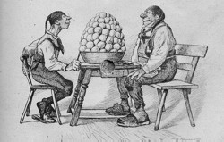 Aus einem Kalender von 1925 : Bauer : Siehst du mich noch, Michel ? Knecht : Ja sicher. Bauer : Dann sind Quellmnn zu wenig. Archivbild : J. Vossen	  