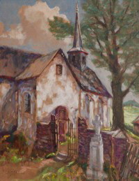 Die Kirche von Mlheim wurde im Jahre 1737 von den Baumeistern Johannes und Michael Cazzuola fertig gestellt.  Gemlde von Albert Larres (1900-1987)